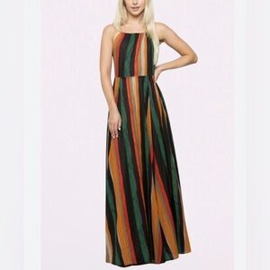 See and Be Seen Size Medium Multicolor Striped Maxi Flowy Open Back Dress